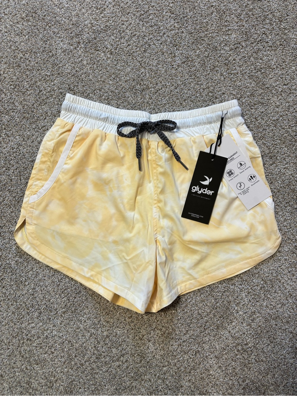 Glyder unstoppable butterscotch Yellow Tie-Dye Athletic Shorts size xs NWT